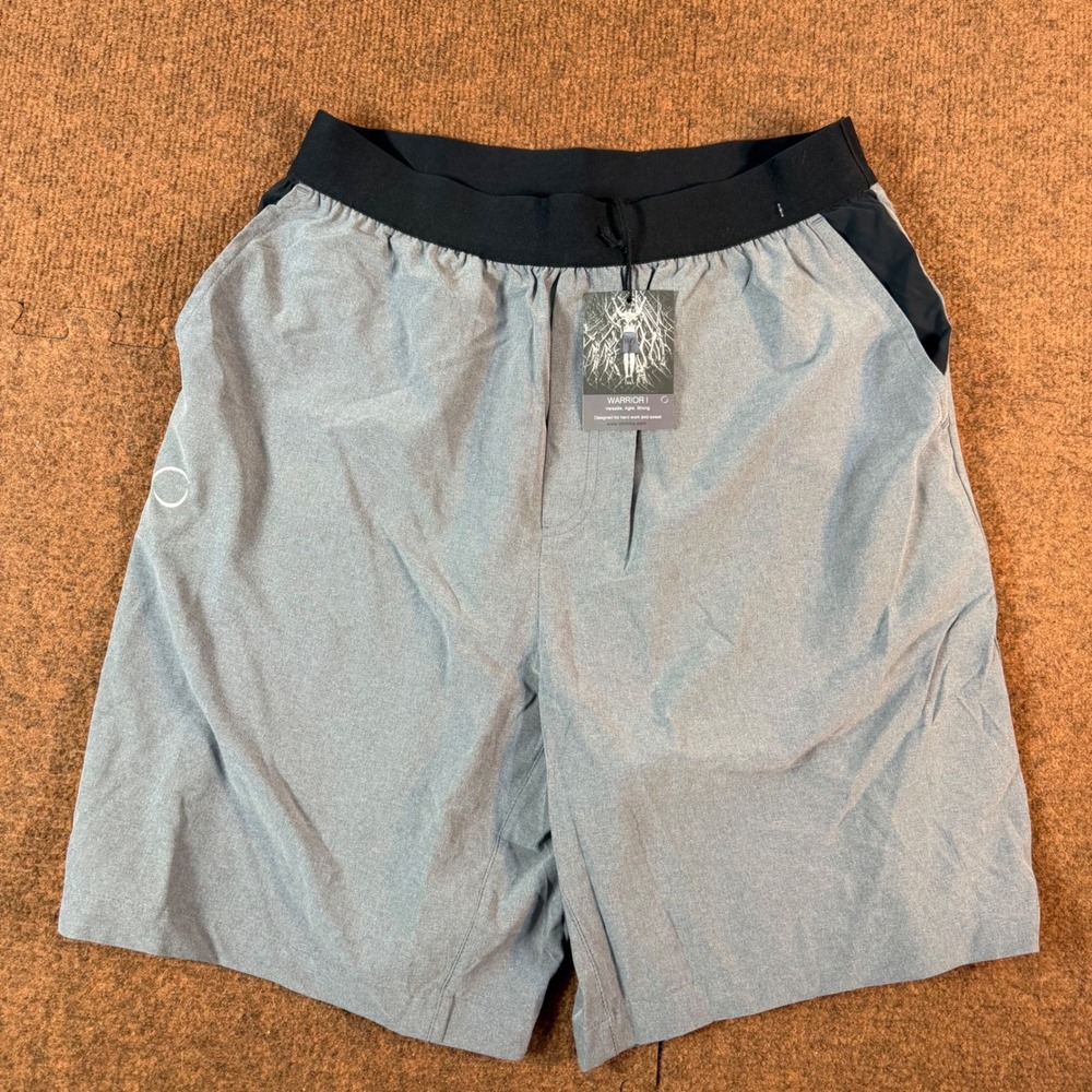 A+ OHMME Warrior I Men Yoga Shorts Gray Black Athletic Gym Workout Size M NWT